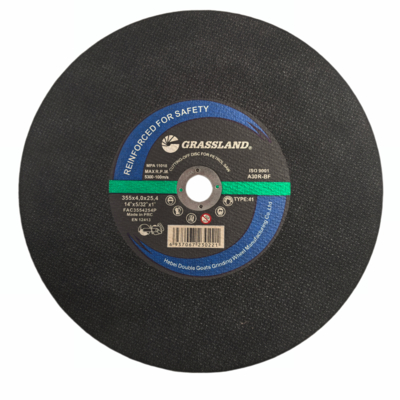 Disques à tronçonner Grassland 14" en acier inoxydable, alumine fondue monocristalline, abrasif R, dureté, diamètre 355x4.0x25.4mm