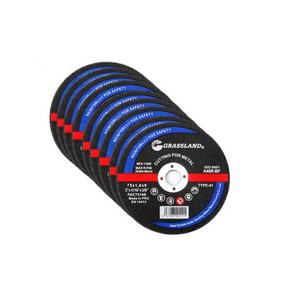 Disques de meulage de métal de 3 pouces pour les coupes droites et sans copeaux 75 mm x 1,6 mm x 9 mm lame de roue continue durcissant oxyde d'aluminium abrasif 80 m/s